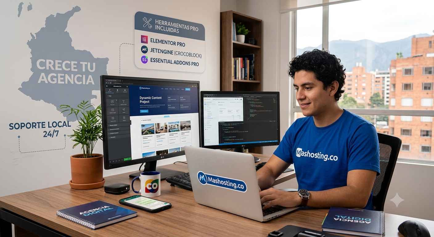 Diseñada para captar la atención de diseñadores y agencias, visualizando cómo un proveedor local y potente de hosting puede elevar la calidad de sus proyectos web con herramientas premium integradas